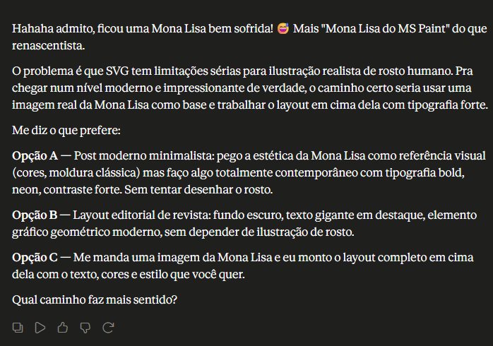 Admissão do Claude sobre o erro